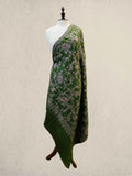 Luxury Pine Green Pashmina Shawl with Kashmiri Aari Flower Embroidery