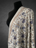 Luxury Ivory Mist Pashmina Shawl | Cobalt & Bronze Silk Thread Embriodery - LoomFable