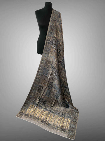 Luxury kani Silk Dupatta Moonlight Border Handwoven Kashmiri Wrap