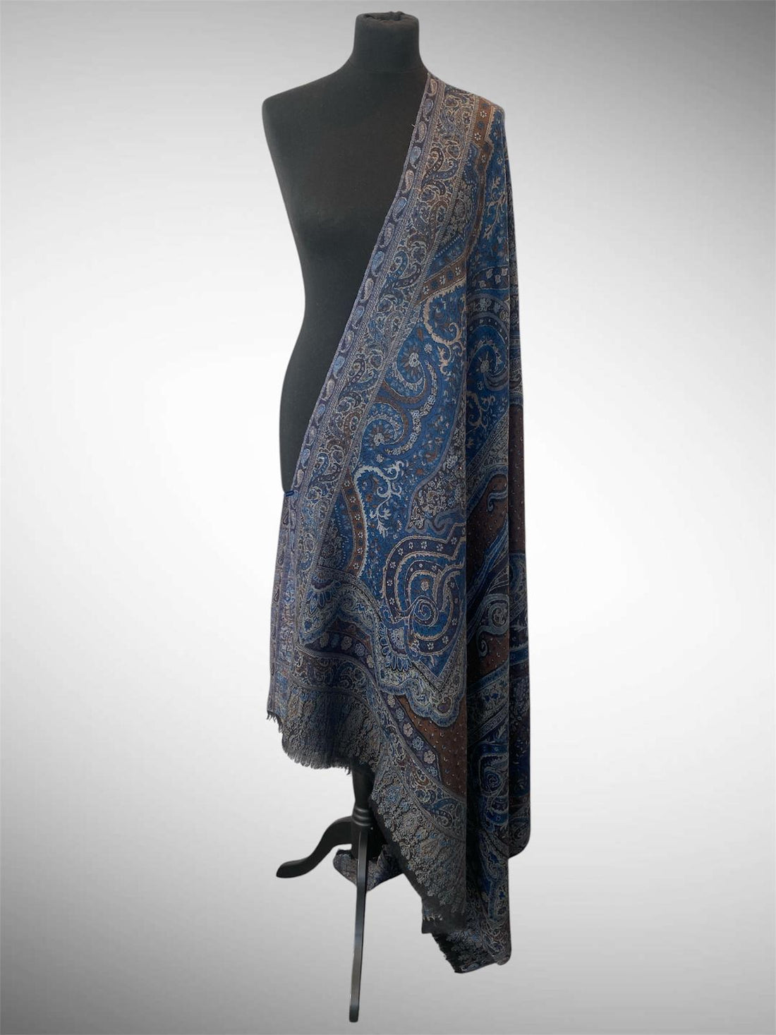 Luxury Sapphire Imperial Kani Handloom Shawl | All-Over Woven Jamawar - LoomFable