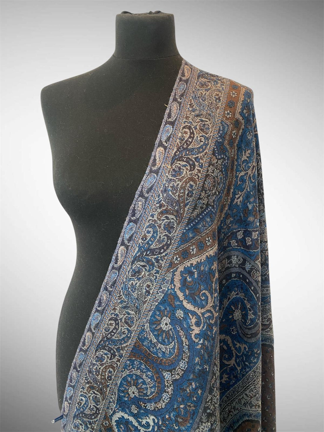 Luxury Sapphire Imperial Kani Handloom Shawl | All-Over Woven Jamawar - LoomFable