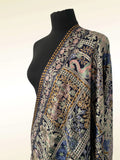 Luxury Navy Blue Pashmina Shawl – Royal Peacock & Elephant Silk Thread Embroidery - LoomFable