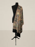 Luxury Midnight Black Pashmina Stole with Silk Thread Floral Embroidery - LoomFable