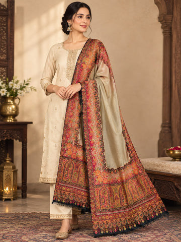 Premium Kani Shawl on Toosh Pashmina – Centre Moonlight | Handwoven