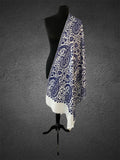 Ivory & Cobalt Paisley Stole | Bold Aari Machine Embroidery - LoomFable