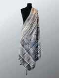 Luxury Ivory White with Grey Paisley Design Kashmiri Kani Silk Dupatta Handwoven