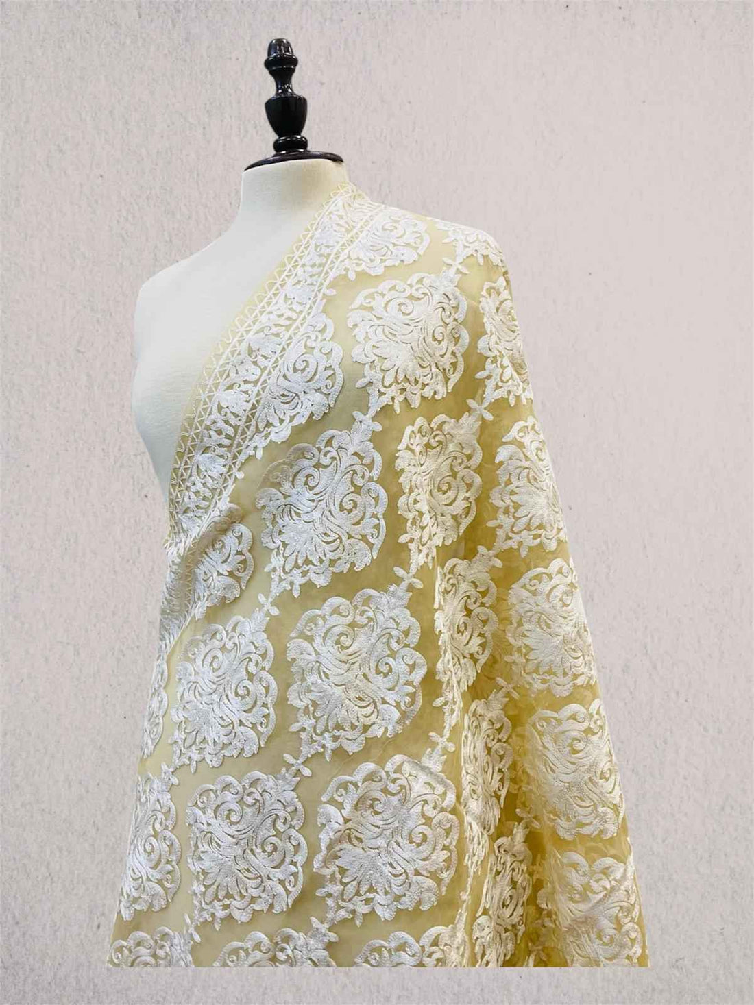 Royal Beige & White Sheer Organza Dupatta with Kashmiri Aari Embroidery