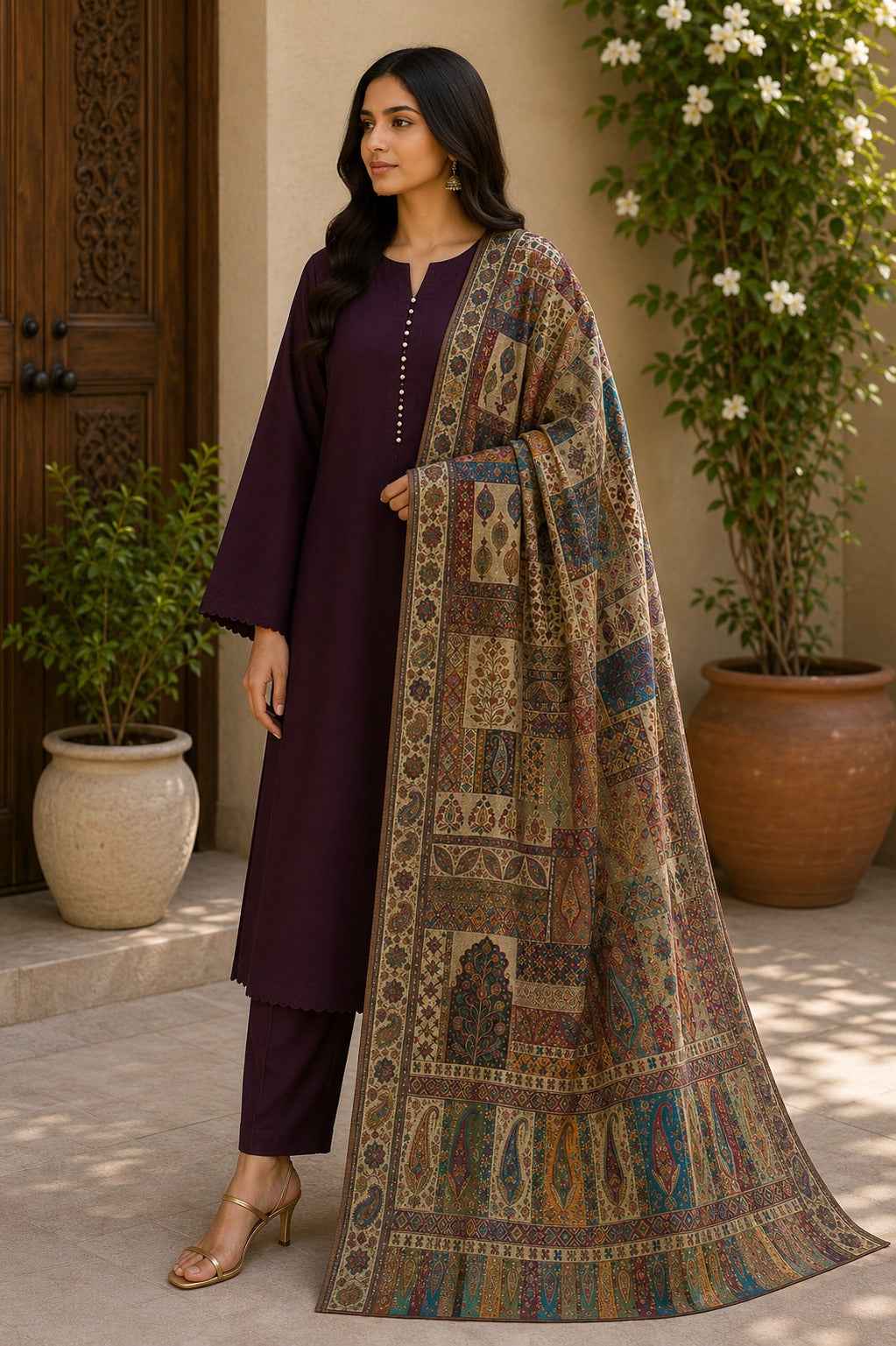 Luxury Handloom Kani Silk Patchwork Dupatta – Authentic Kashmiri Heritage Woven | Ethnic Dupatta