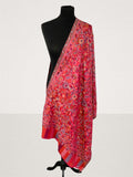 Crimson Red Kani Handloom Stole – Vibrant Floral Jaal Pashmina Wrap - LoomFable