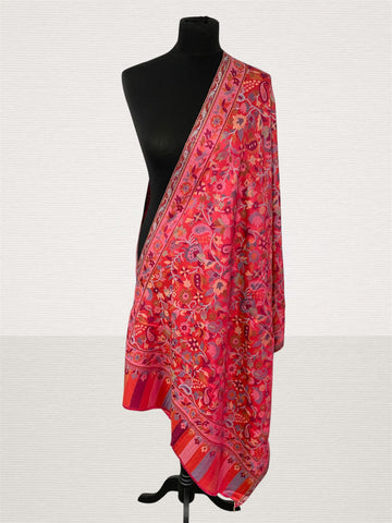 Crimson Red Kani Handloom Stole – Vibrant Floral Jaal Pashmina Wrap - LoomFable