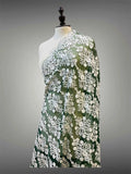 Elegant Green & White Silk Thread Embroidered Organza Dupatta