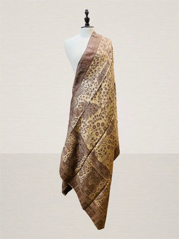 Luxury Mocha Brown & Gilded Gold Kani Silk Jaal Dupatta with Moonlight - Handwoven Wrap