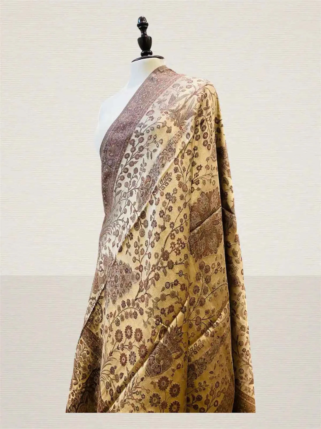 Luxury Mocha Brown & Gilded Gold Kani Silk Jaal Dupatta with Moonlight - Handwoven Wrap