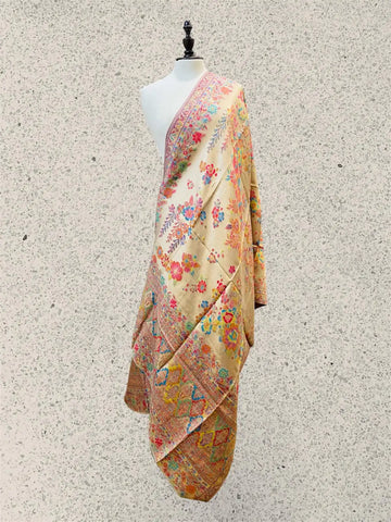 Luxury Festive Gold Multicolor Gulkari Kani Silk Dupatta Moonlight - Handwoven Wrap