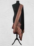 Kani Midnight Black Pasiley Border Shawl on Toosh Pashmina - LoomFable