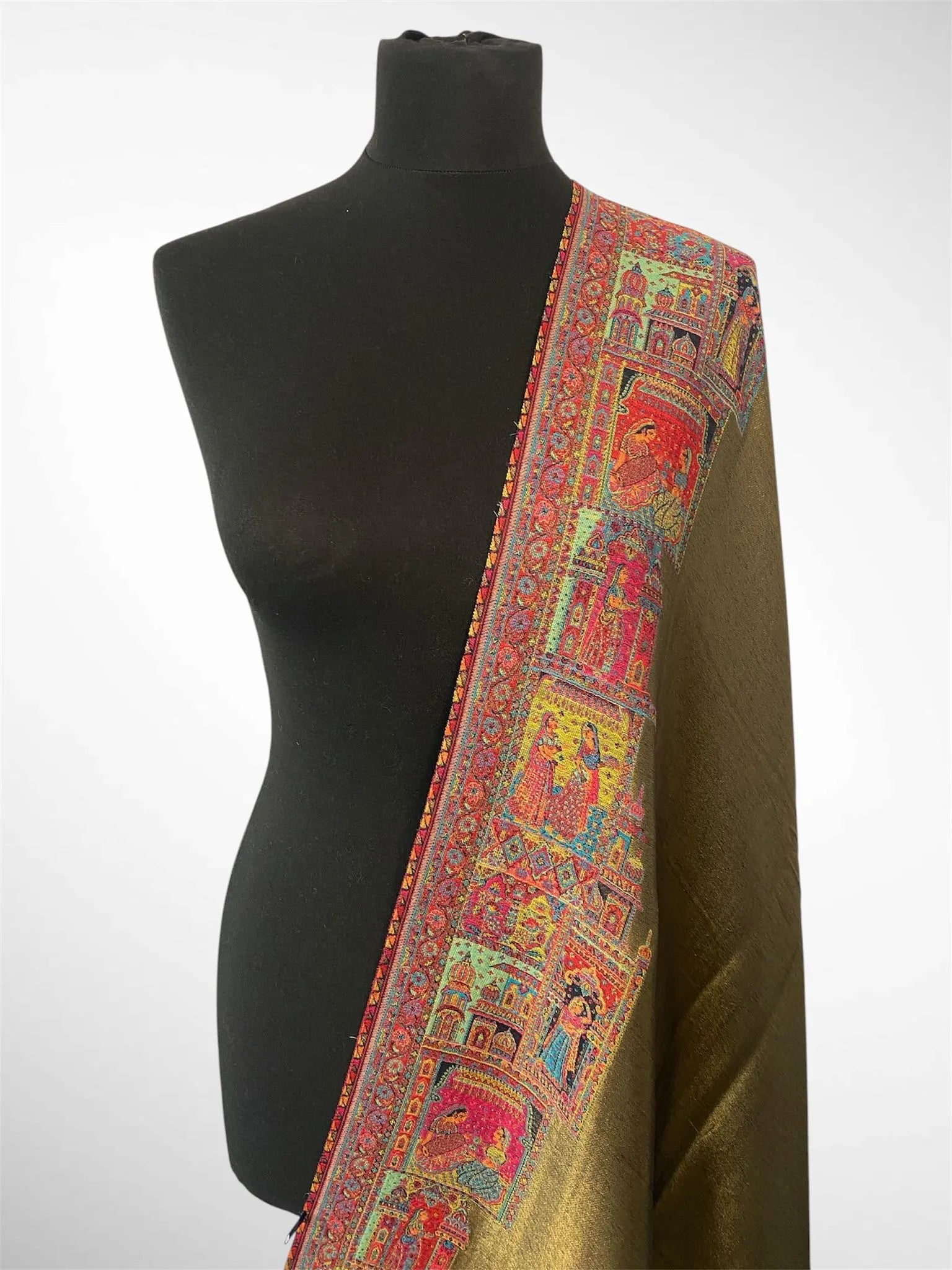 Kani Moonlight 4 side Darbar design border Shawl - LoomFable