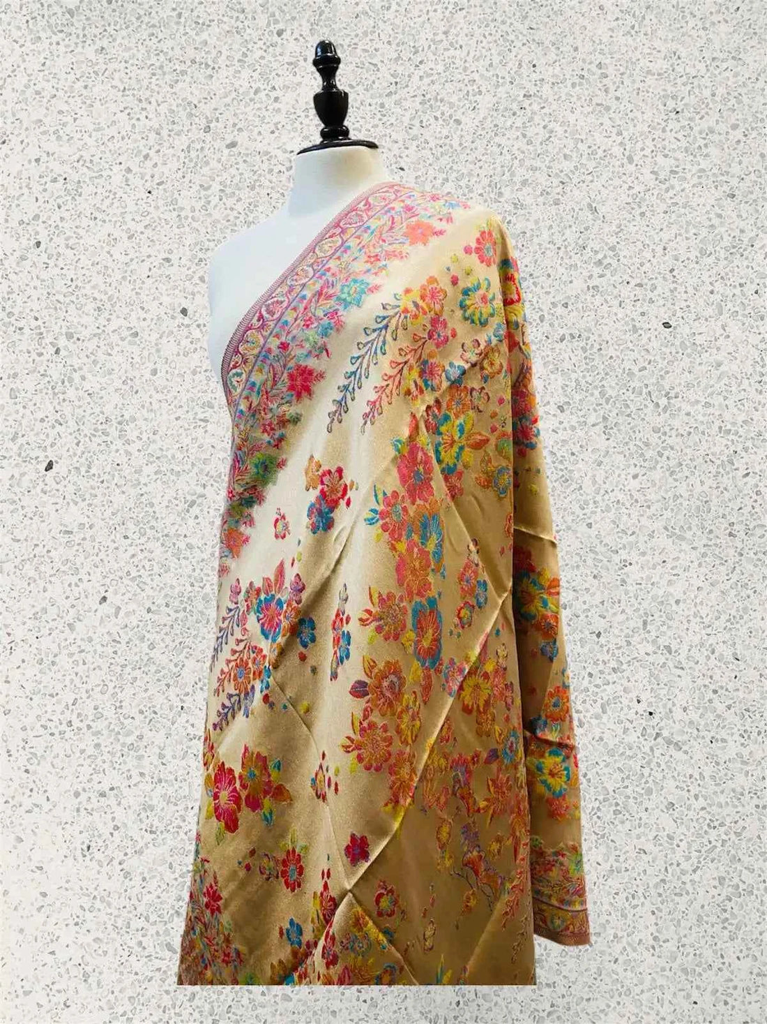 Luxury Festive Gold Multicolor Gulkari Kani Silk Dupatta Moonlight - Handwoven Wrap