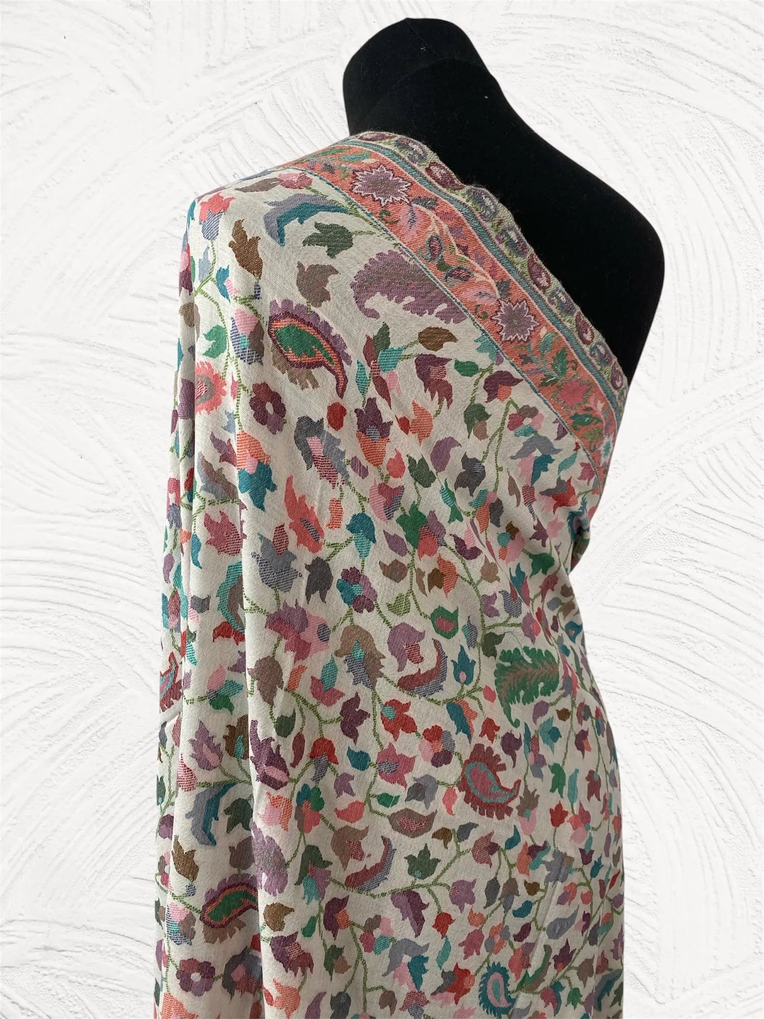 Handloom Kani Shawl in Toosh Pashmina – Ivory Multi-Floral Elegance - LoomFable