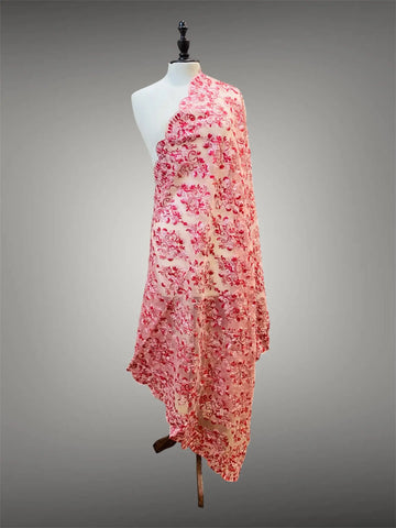 Elegant Blush Pink with Crimson Organza Silk Thread Embroidery Dupatta