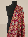 Luxury Red Flower Design Silk Thread Embriodery Pashmina Stole - LoomFable