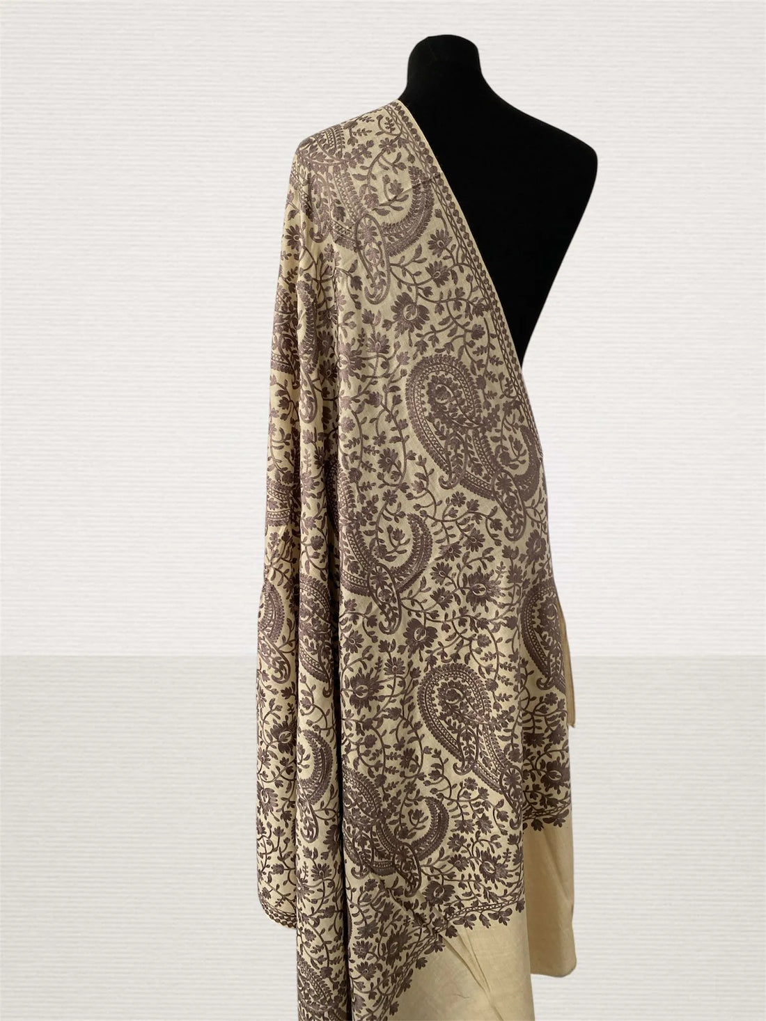 Luxury Skin-Toned Pashmina Shawl – Nude Aari Thread Embroidery - LoomFable