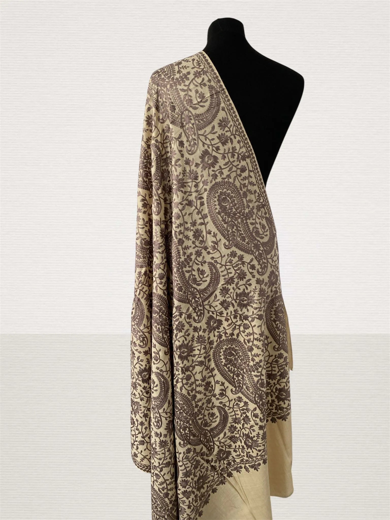 Luxury Skin-Toned Pashmina Shawl – Nude Aari Thread Embroidery - LoomFable