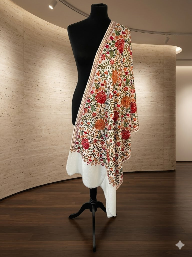 Luxury Aari Machine-Multi Color Embroidered Pashmina Stole