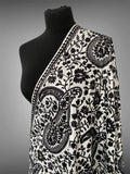 Luxury Ivory White Pashmina Shawl – Bold Black Aari Floral Machine Embroidery - LoomFable